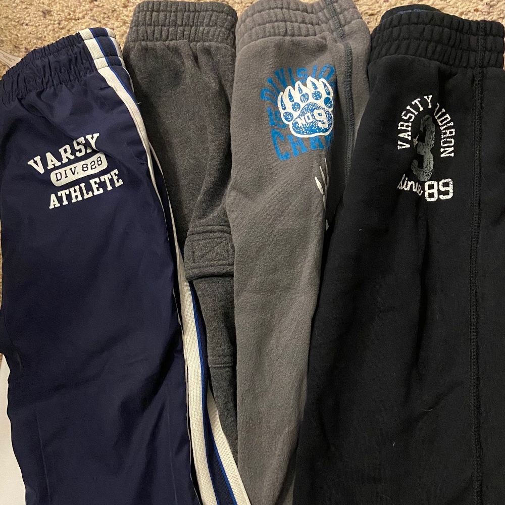 3 pairs of sweats and 1 paid of warm up pants